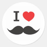 I Love Moustache Round Stickers