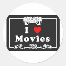 I Love Movies with Silent Movie Flair Stickers