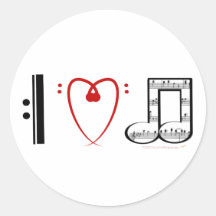 I Love Music (I heart notes) Round Sticker