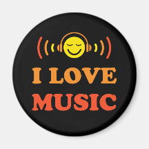 I love music smiley face with headphones magnet