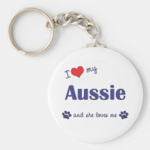 I Love My Aussie (Female Dog) Keychain