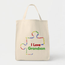 I Love my autistic Grandson Puzzle Piece Canvas Bags