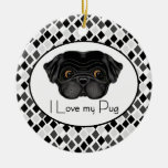 I Love my Black Pug Christmas Ornaments