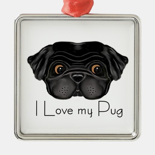 I Love my Black Pug Ornaments