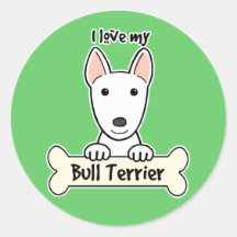 I Love My Bull Terrier Round Sticker