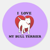 I Love My Bull Terrier Round Sticker