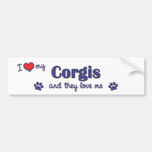 I Love My Corgis (Multiple Dogs) Bumper Sticker