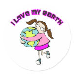 I Love My Earth Round Stickers