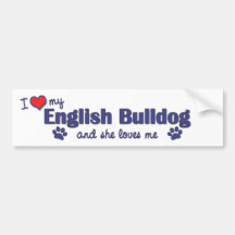 I Love My English Bulldog (Female Dog) Bumper Stickers