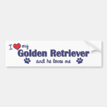 I Love My Golden Retriever (Male Dog) Bumper Stickers