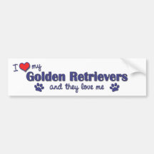 I Love My Golden Retrievers (Multiple Dogs) Bumper Stickers