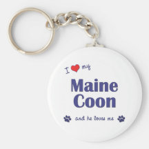 I Love My Maine Coon (Male Cat) Keychain