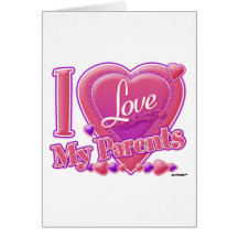 I Love My Parents pink/purple - heart Card