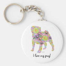 "I Love My Pug!" Keychain