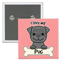 I Love My Pug Pinback Button