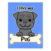 I Love My Pug Post Card