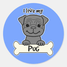 I Love My Pug Round Stickers
