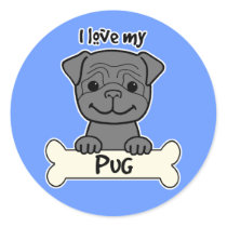 I Love My Pug Round Stickers