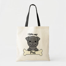 I Love My Pug Tote Bags