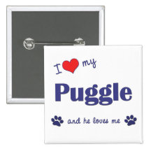 I Love My Puggle (Male Dog) Pins