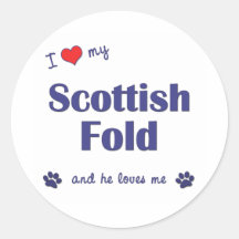 I Love My Scottish Fold (Male Cat) Round Sticker