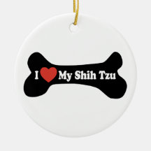 I Love My Shih Tzu - Dog Bone Christmas Tree Ornament