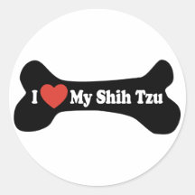 I Love My Shih Tzu - Dog Bone Round Sticker