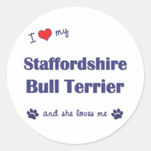 I Love My Staffordshire Bull Terrier (Female Dog) Round Stickers