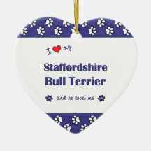 I Love My Staffordshire Bull Terrier (Male Dog) Christmas Tree Ornaments