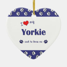 I Love My Yorkie (Male Dog) Christmas Ornaments