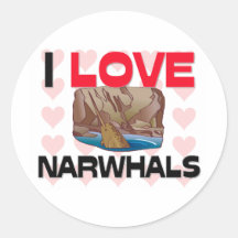 I Love Narwhals Round Sticker