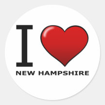 I LOVE NEW HAMPSHIRE ROUND STICKERS
