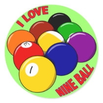 I LOVE NINE BALL ROUND STICKERS