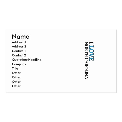 I Love North Carolina Design Business Card Templates