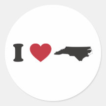 I Love North Carolina Round Stickers