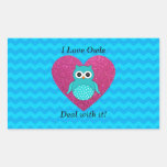 I love owls deal with it blue chevrons rectangular stickers