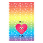 I love owls pink rainbow hearts stationery design