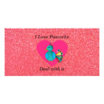 I love peacocks pink glitter photo cards