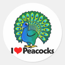 I Love Peacocks Round Sticker