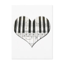 I Love Piano or Organ Music Heart Keyboard Post Cards