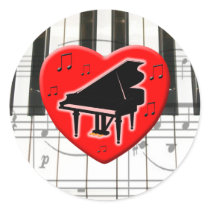I Love Piano Round Stickers