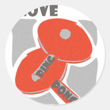 I Love Ping Pong Wild Red Paddles Round Stickers