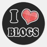 I Love (Plaid Heart) Blogs Round Stickers