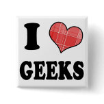 I Love (Plaid Heart) Geeks Button