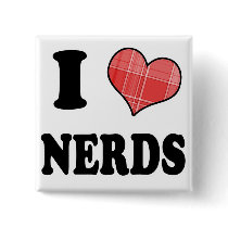 I Love (Plaid Heart) Nerds Pinback Buttons