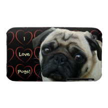 I Love Pugs with Hearts Case-Mate iPhone 3 Case