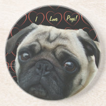 I Love Pugs with Hearts Drink Coasters