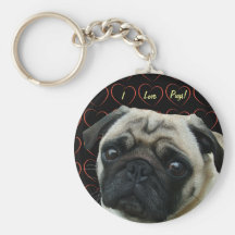I Love Pugs with Hearts Keychains