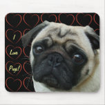 I Love Pugs with Hearts Mousepads