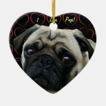 I Love Pugs with Hearts Ornament